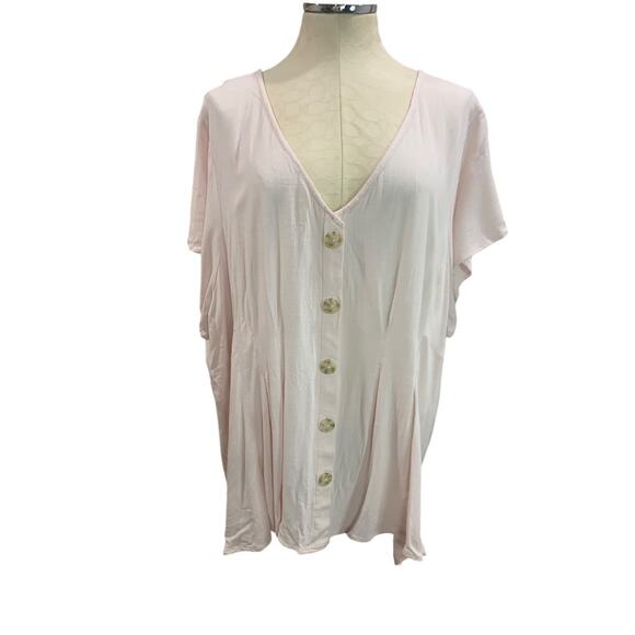 3X Torrid Womens Blush Pink Lightweight Short Sleeve Shirt Button Up V-Neck - Picture 2 of 7